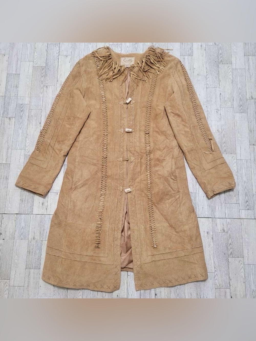 Scully Tan Brown Fringe Leather Western Long Cowgirl Duster Jacket Women’s 12